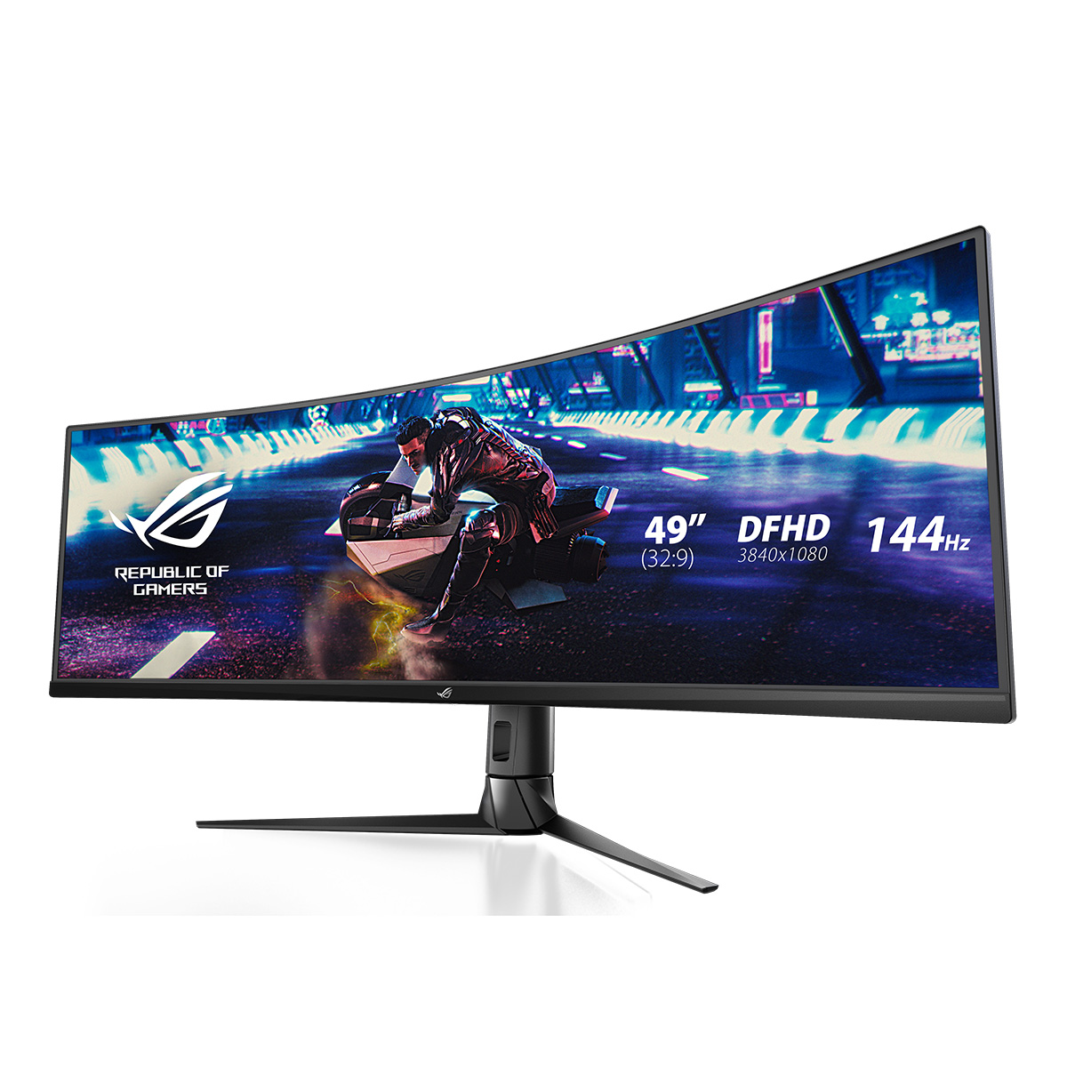 ASUS ROG STRIX XG49VQ 49 GAMING VA Kavisli AURA RGB FreeSync 2 HDR DFHD 3840X1080 1ms 144Hz 450cd DP HDMI USB Hoparlör VESA 3YIL ULTRA-WIDE HDR DUSUK MAVI ISIK YUKSEKLIK AYARI MONİTÖR