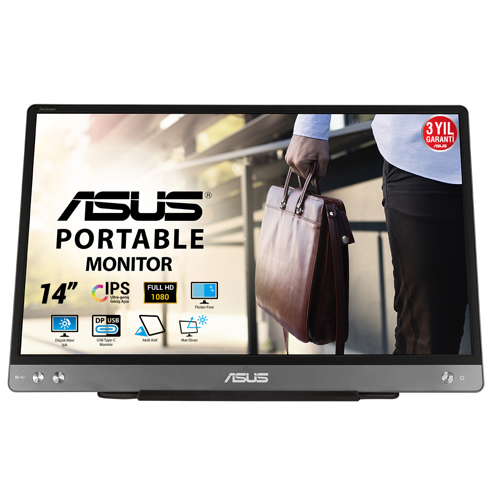 ASUS ZenScreen MB14AC 14 IPS 1920x1080 5ms 60Hz 250cd USB-C YOK YOK 3YIL MAT EKRAN  USB-C to A ADAPTOR  DÜŞÜK MAVİ IŞIK TAŞINABİLİR USB MONİTÖR