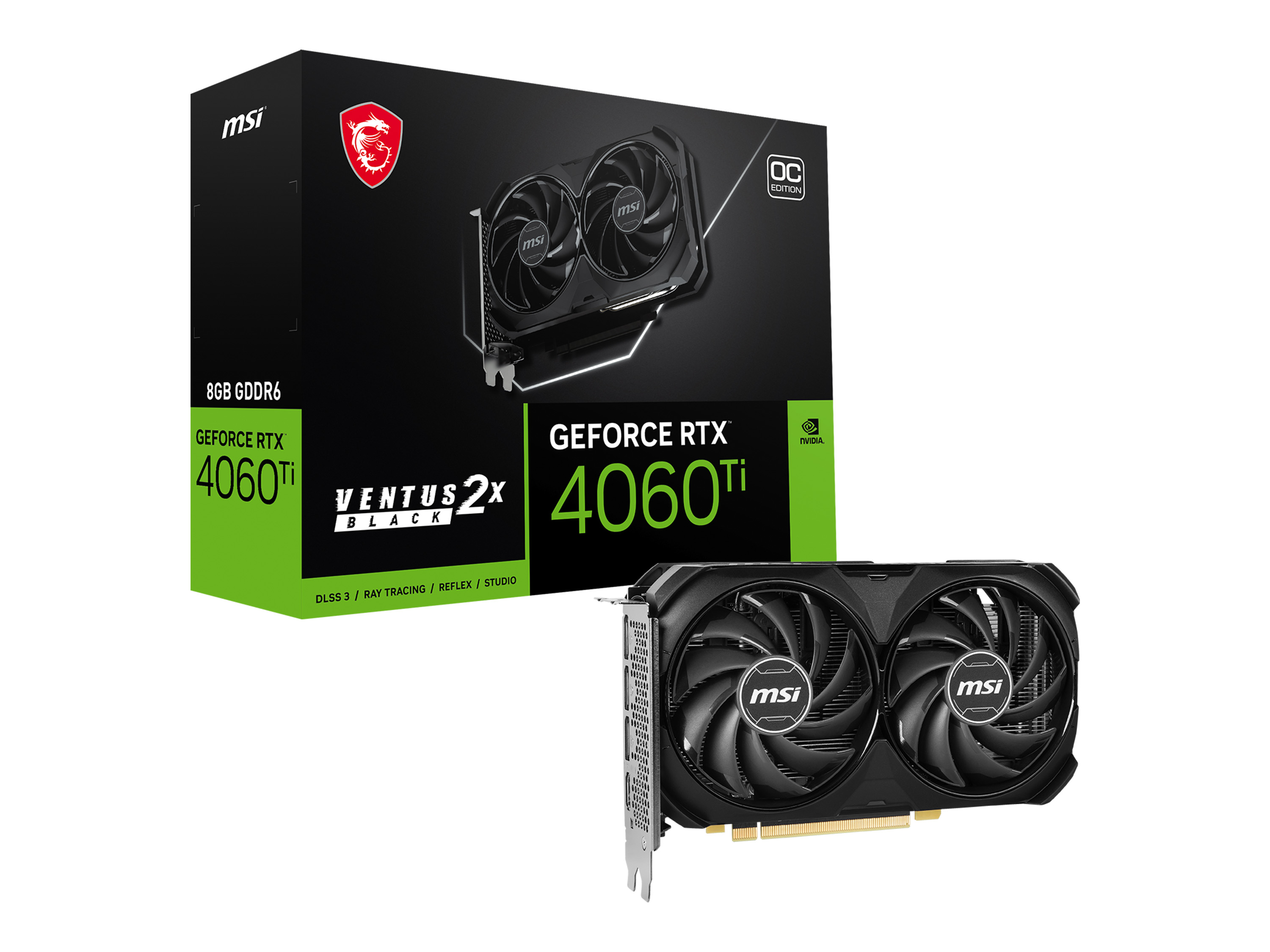 MSI VGA GEFORCE RTX 4060 TI VENTUS 2X BLACK 8G OC RTX4060TI 8GB GDDR6 128B DX12 PCIE 4.0 X16 (3XDP 1XHDMI)