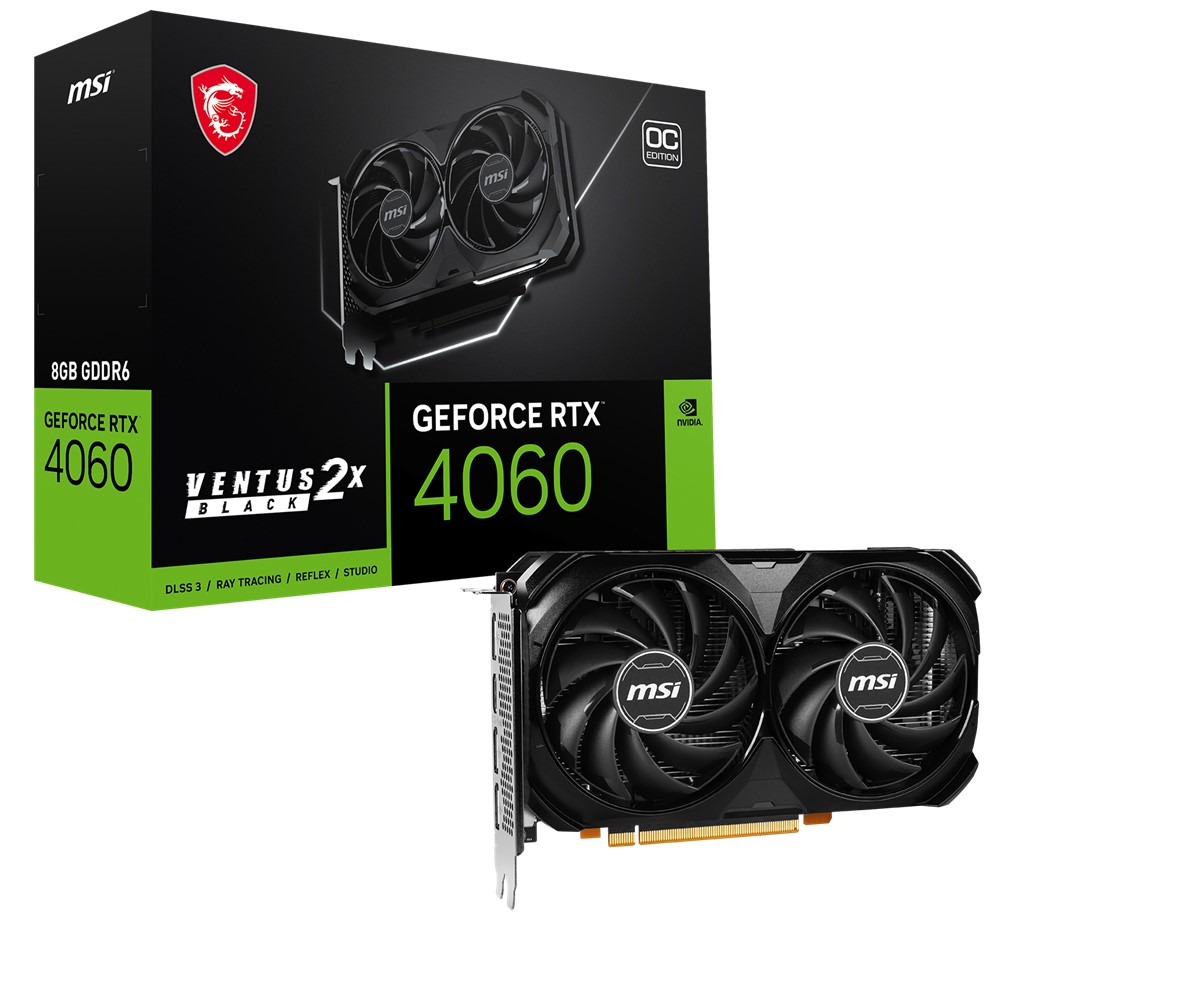 MSI VGA GEFORCE RTX 4060 VENTUS 2X BLACK 8G OC RTX4060 8GB GDDR6 128B DX12 PCIE 4.0 X8 (3XDP 1XHDMI)