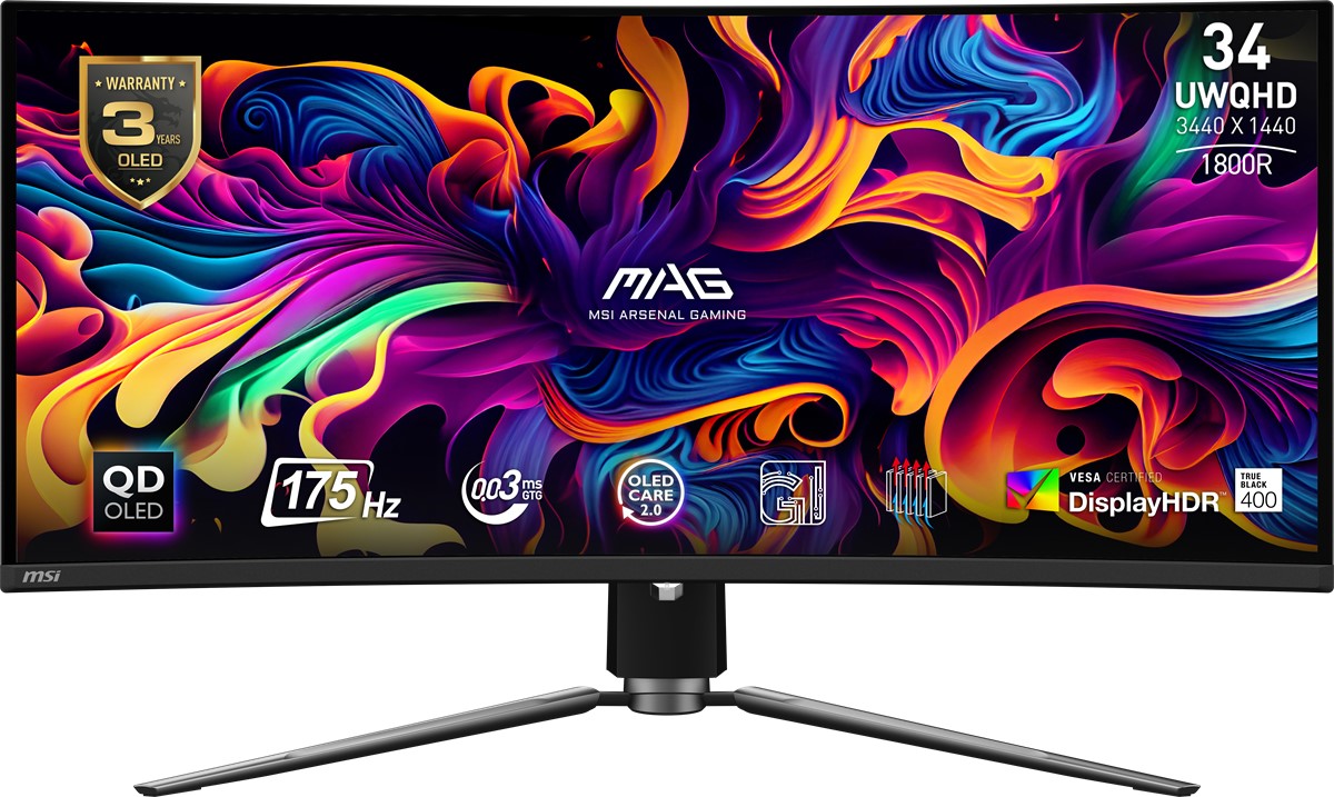 MSI 34.18 MAG 341CQP QD-OLED 3440x1440 (UWQHD) 21:9 CURVE 1800R QD-OLED 175HZ 0.03MS FREESYNC PREMIUM PRO GAMING MONITOR