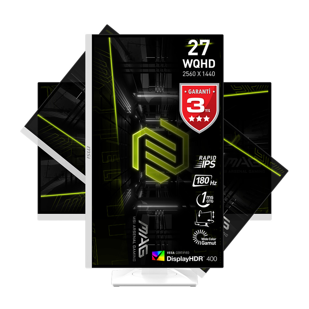 MSI 27 MAG 274QRFW 2560x1440 (WQHD) 16:9 FLAT RAPID IPS 180HZ 1MS FREESYNC PIVOT BEYAZ GAMING MONITOR