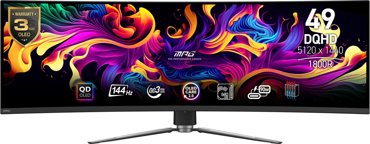 MSI 49 MPG 491CQP QD-OLED 5120x1440 (DQHD) 32:9 CURVE 1800R QD-OLED 144HZ 0.03MS ADAPTIVE-SYNC GAMING MONITOR
