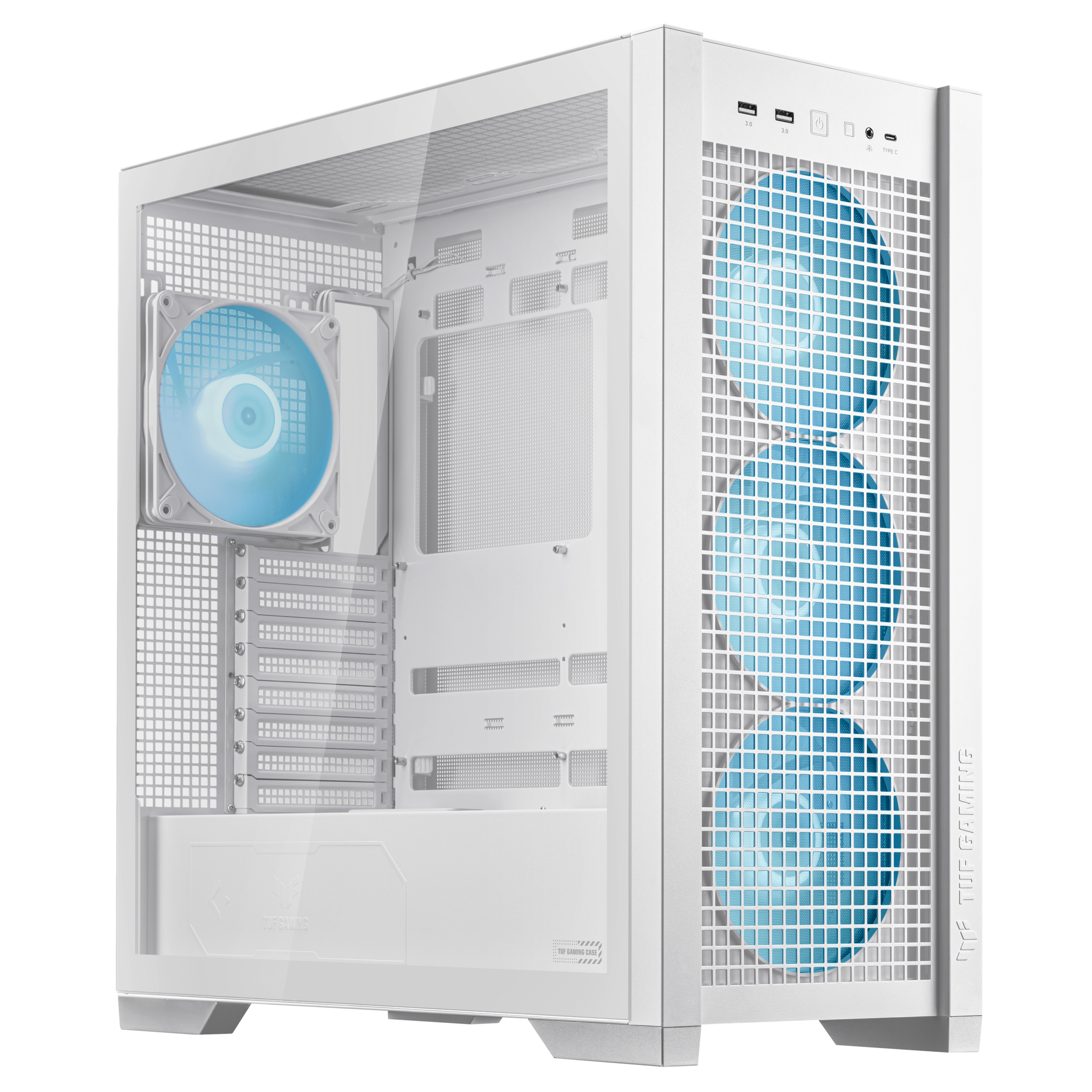 ASUS TUF GAMING GT302 TG ARGB MAKSİMUM SOĞUTMA SÖK TAK ÜST VE YAN PANELLER GİZLENMİŞ ANAKART BAĞLANTI DESTEĞİ 4 ADET 140 X 28 MM FAN E ATX 12x10.9 ATX Micro-ATX Mini-ITX - BEYAZ KASA