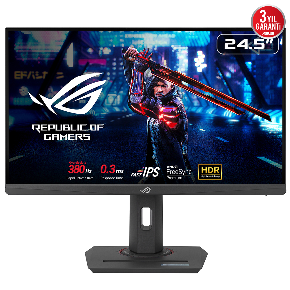 ASUS ROG STRIX XG259QNS 24.5 HDR ESPORTS GAMING FAST IPS FREESYNC VE G-SYNC UYUMLU 1920X1080 0.3MS 380HZ 400CD DP HDMI USB VESA 3YIL ELMB SYNC PIVOT MONITÖR