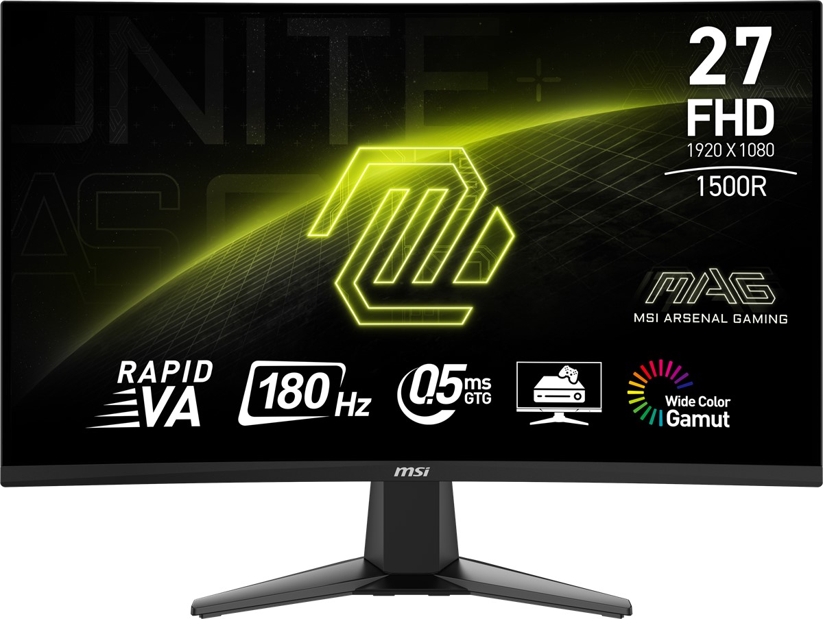 MSI 27" MAG 27C6F 1920x1080 (FHD) 16:9 CURVE 1500R RAPID VA 180HZ 0.5MS (GtG, Min.) ADAPTIVE-SYNC GAMING MONITOR
