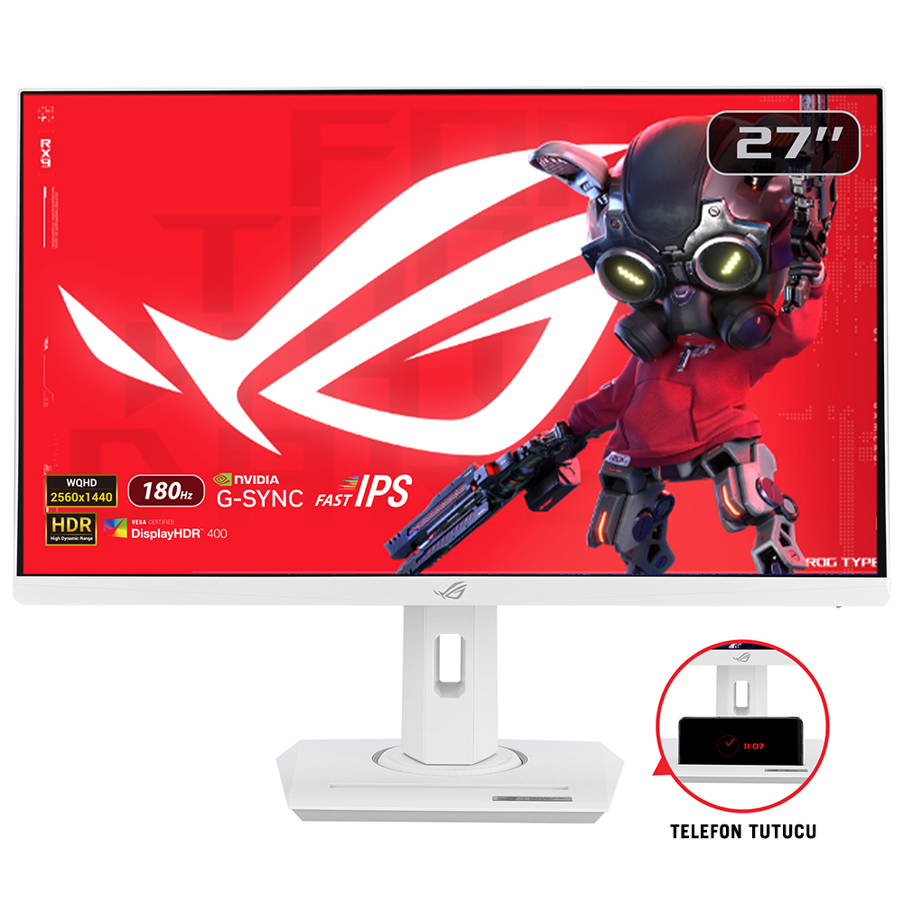 ASUS ROG STRIX XG27ACS-W 27 FAST IPS FREESYNC VE G-SYNC UYUMLU HDR 2560X1440 1MS 180HZ 350CD DP HDMI USB-C VESA 3YIL ELMB SYNC PIVOT PD 7.5W BEYAZ MONITÖR