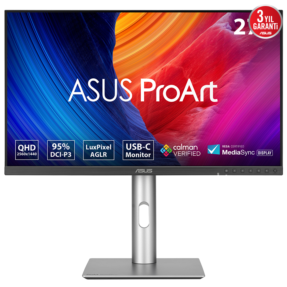 ASUS ProArt PA278CFRV 27 IPS HDR 2560x1440 5ms 100Hz 350cd DP HDMI USB-C Hoparlör VESA 3YIL 95% DCI-P3  CALMAN ONAYLI  PD 96W PIVOT MONİTÖR