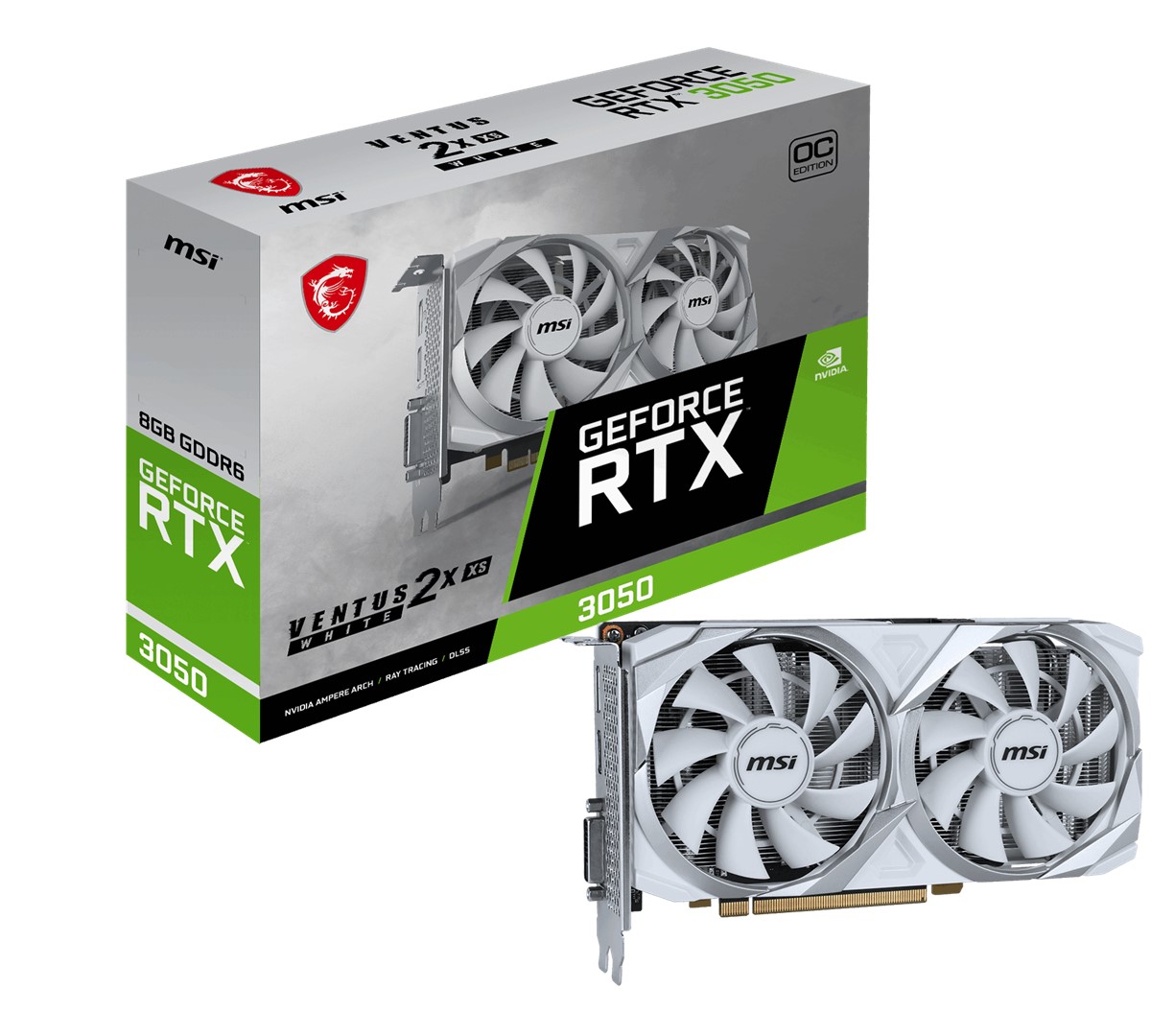 MSI VGA GEFORCE RTX 3050 VENTUS 2X XS WHITE 8G OC RTX3050 8GB GDDR6 128B DX12 PCIE 4.0 X8 (3XDP 1XHDMI)