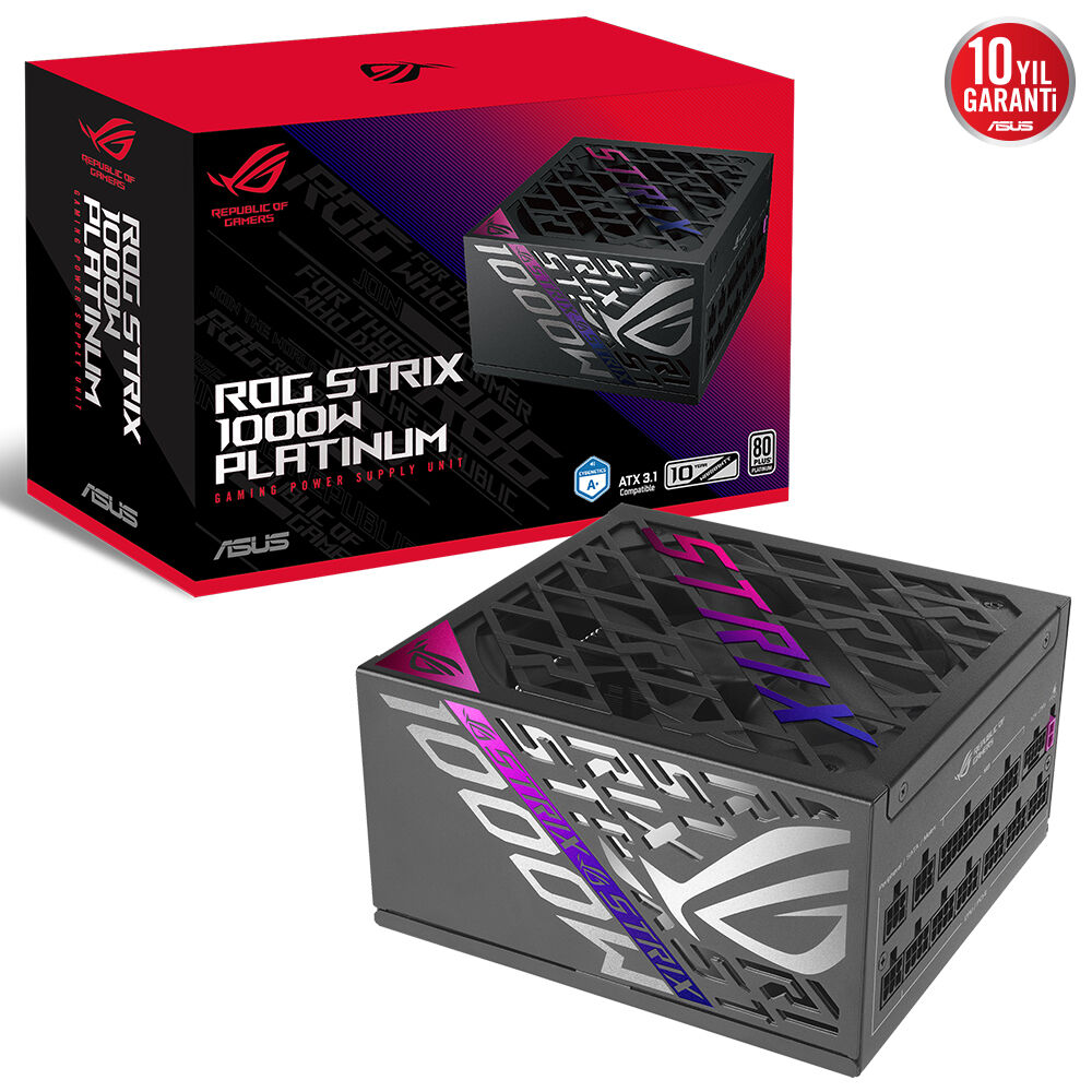ROG-STRIX-1000P TAM MODÜLER GÜÇ KAYNAĞI, 80 PLUS PLATİNUM SERTİFİKALI, ATX 3.1, GaN MOSFET, “GPU-FIRST” PATENTLİ AKILLICA VOLTAJ DÜZENLEYİCİ, 10 YIL GARANTİ