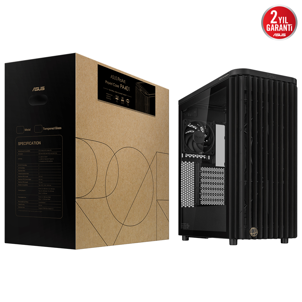 ASUS PROART PA401 WOOD TG ŞIK AHŞAP ÖN TASARIM İKİ ADET 160MM ÖN FAN VE BİR ADET 120MM ARKA FAN