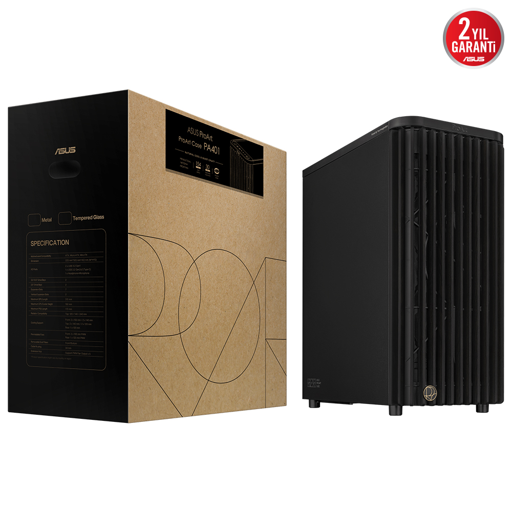 ASUS PROART PA401 WOOD METAL ŞIK AHŞAP ÖN TASARIM İKİ ADET 160MM ÖN FAN VE BİR ADET 120MM ARKA FAN