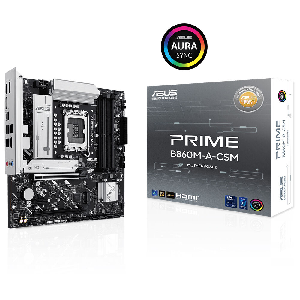 ASUS PRIME B860M-A-CSM INTEL B860 LGA1851 DDR5 8666 2XDP HDMI ÇİFT M2 USB3.2 GEN 2X2 AURA RGB 2.5GBİT LAN MATX 7+1+1 GÜÇ AŞAMALARI 1XGEN5 M.2 READY FOR ADVANCED AI PC