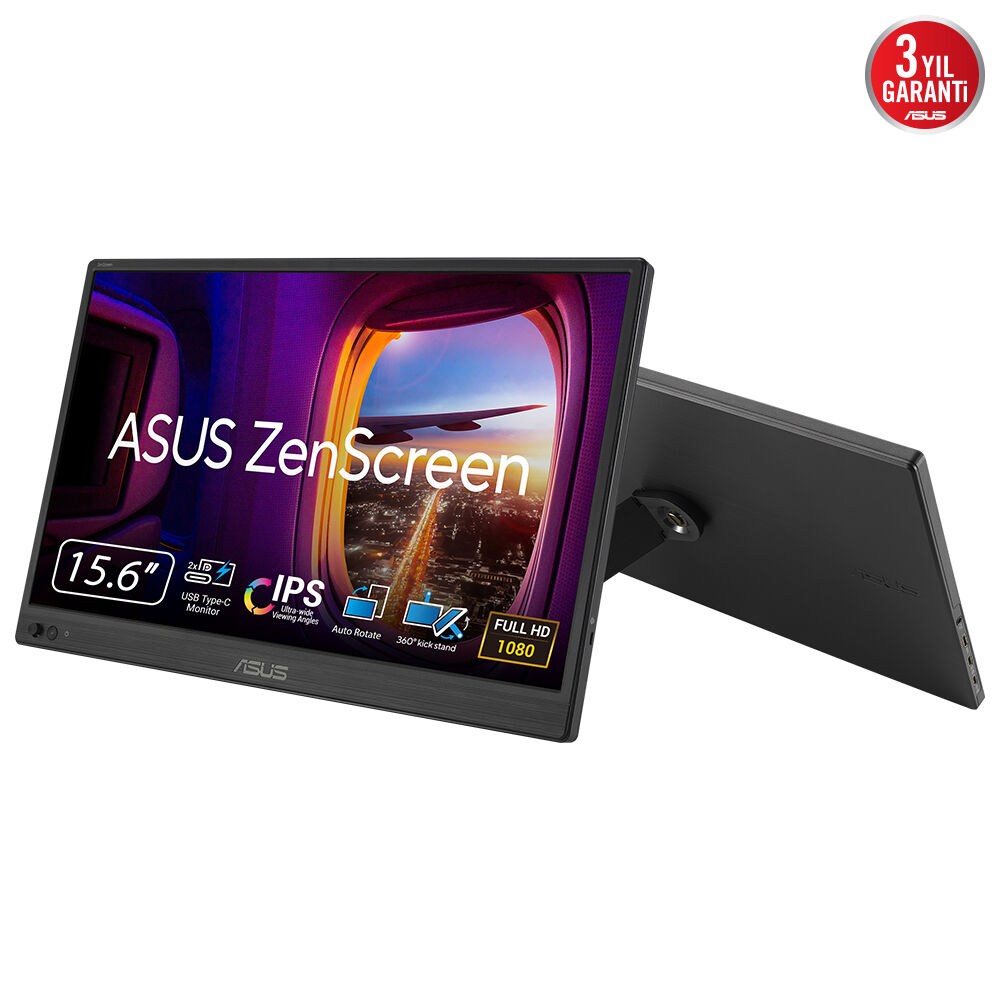 ASUS ZenScreen MB169CK 15.6 IPS 1920x1080 5ms 60Hz 250cd Mini-HDMI USB-C YOK YOK 3YIL MAT EKRAN  DÜŞÜK MAVİ IŞIK TAŞINABİLİR USB MONİTÖR
