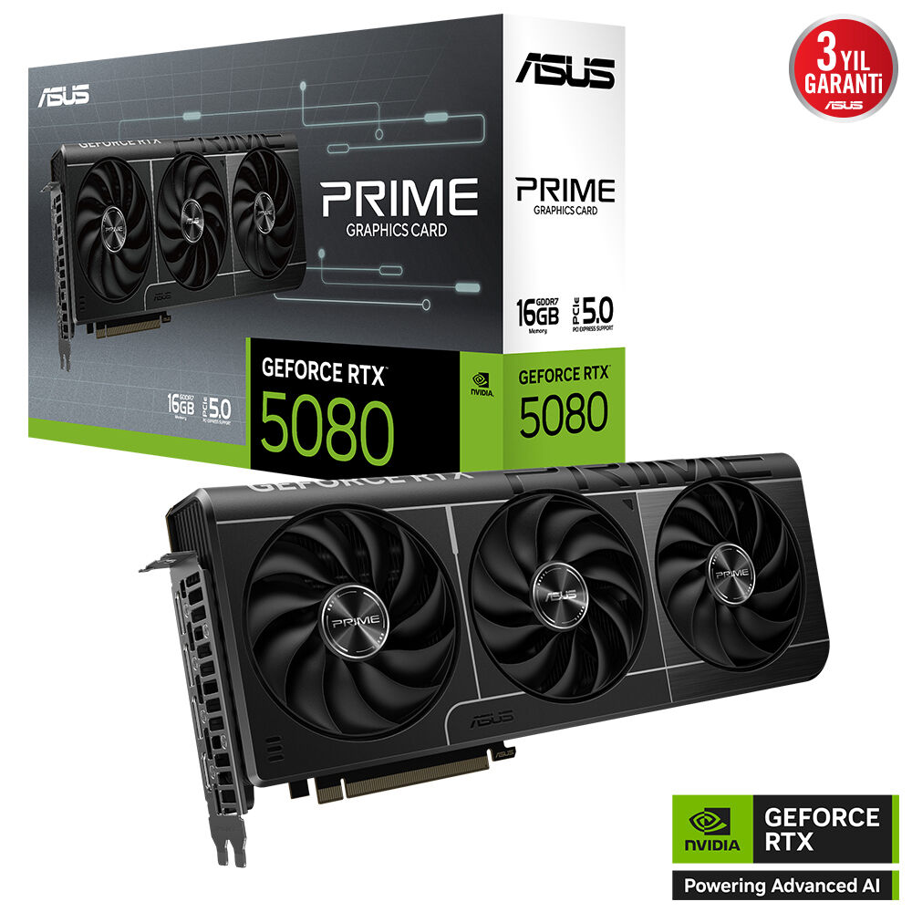 ASUS VGA PRIME-RTX5080-16G-NVIDIA-GEFORCE-RTX 5080-16GB GDDR7-256bit--OC-HDMI-3xDP-DLSS4 EKRAN KARTI