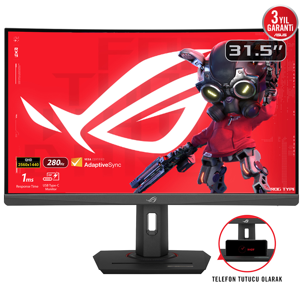ASUS ROG STRIX XG32WCMS 32 Fast VA 2560x1440 1ms 280Hz 350cd DP HDMI USB YOK VESA 3YIL ELMB SYNC HDR  PD 15W YÜKSEKLİK AYARLI MONİTÖR