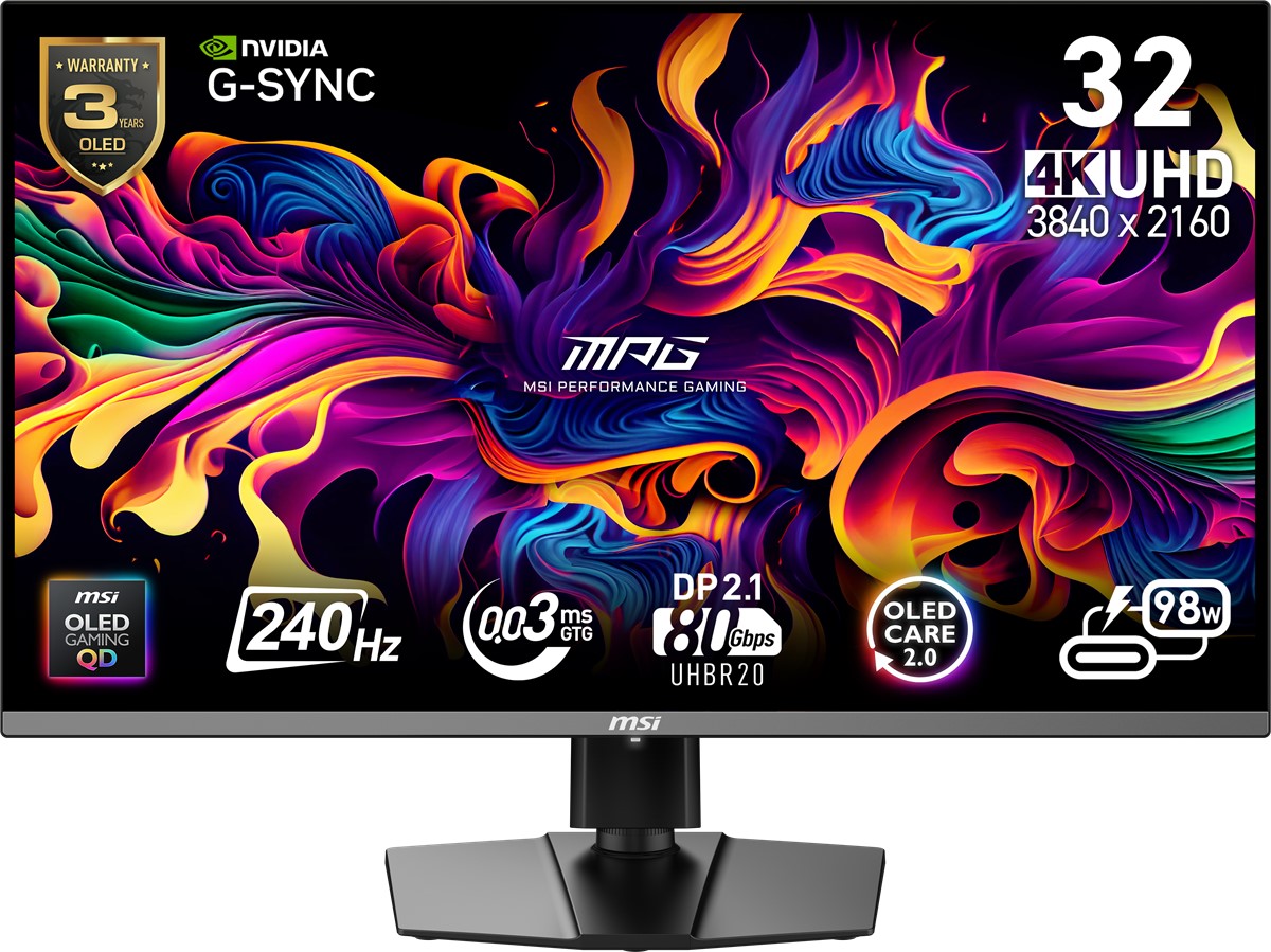 MSI 31.5 MPG 322URX QD-OLED 3840x2160 (UHD) 16:9 FLAT QD-OLED 240HZ 0.03MS ADAPTIVE-SYNC GAMING MONITOR SIYAH
