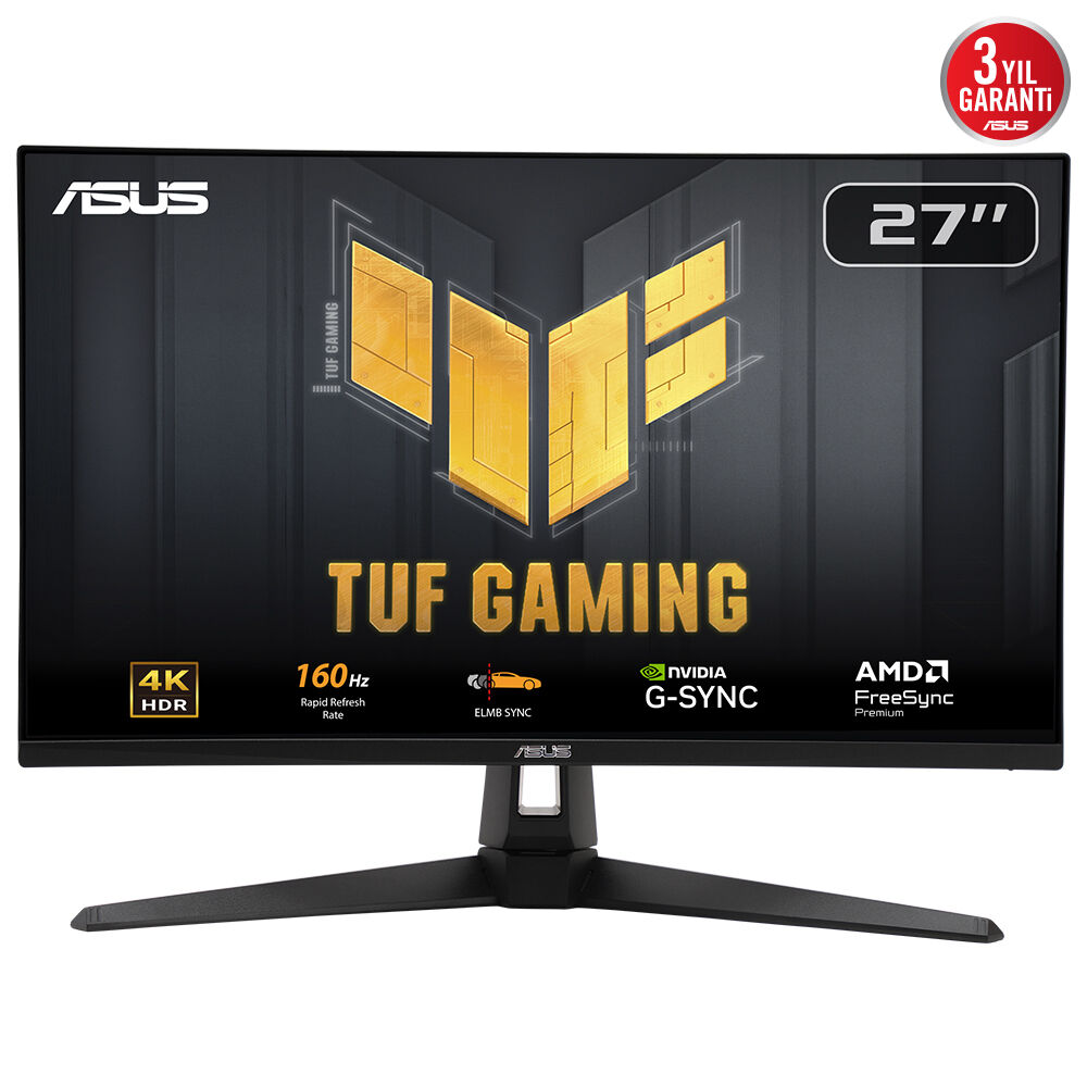 ASUS TUF GAMING VG27UQ1A 27 4K Fast IPS 3840x2160 1ms 160Hz 300cd DP HDMI Hoparlör VESA 3YIL ELMB SYNC  %95 DCI-P3  HDR MONİTÖR