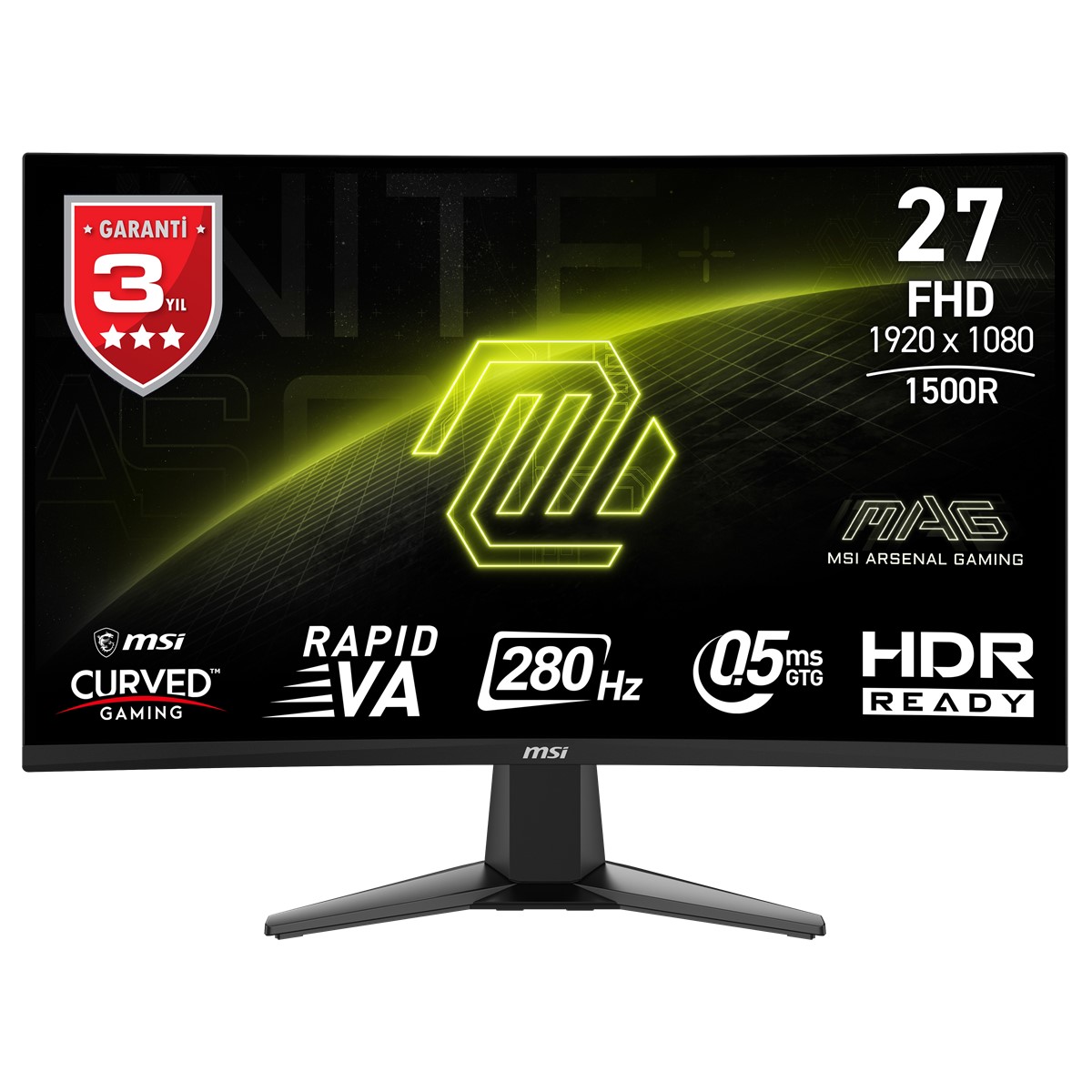 MSI 27 MAG 276CXF 1920x1080 (FHD)  CURVE 1500R RAPID VA 280HZ 0.5MS (GTG) ADAPTIVE-SYNC  SIYAH GAMING MONITOR