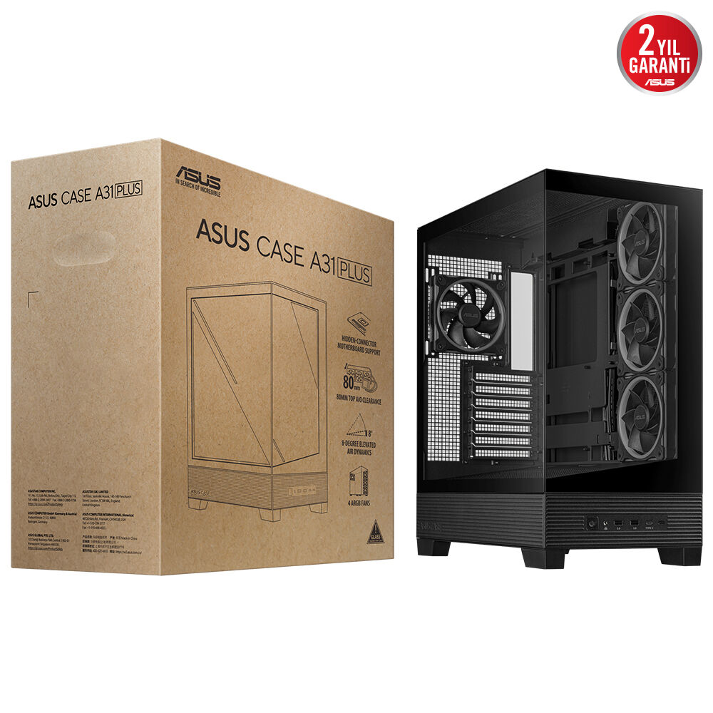 ASUS A31 PLUS M-ATX KASA, GİZLİ KONNEKTÖR DESTEKLİ, 360 MM RADYATÖR VE 380 MM EKRAN KARTI UYUMLU, 4 ARGB FANLI KASA