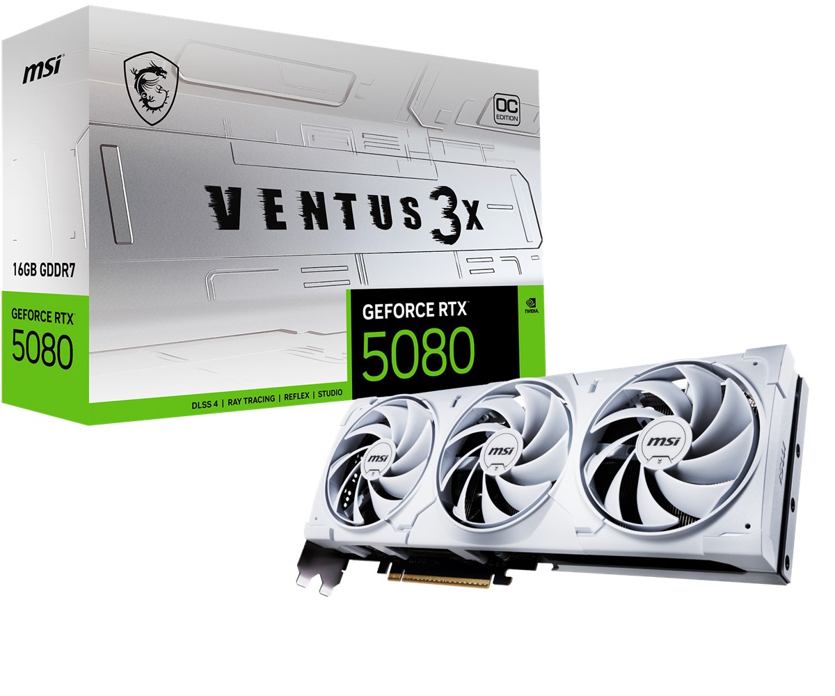 MSI VGA GEFORCE RTX 5080 16G VENTUS 3X OC WHITE RTX5080 16GB GDRR7 256 B DX12 PCIE 5.0 X16 (3XDP 1XHDMI)