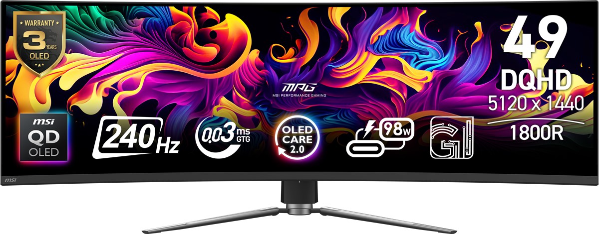 MSI 49 MPG 491CQPX QD-OLED 5120x1440 (DQHD) CURVE 1800R QD-OLED 240HZ 0.03MS G-SYNC COMPATIBLE GAMING MONITOR