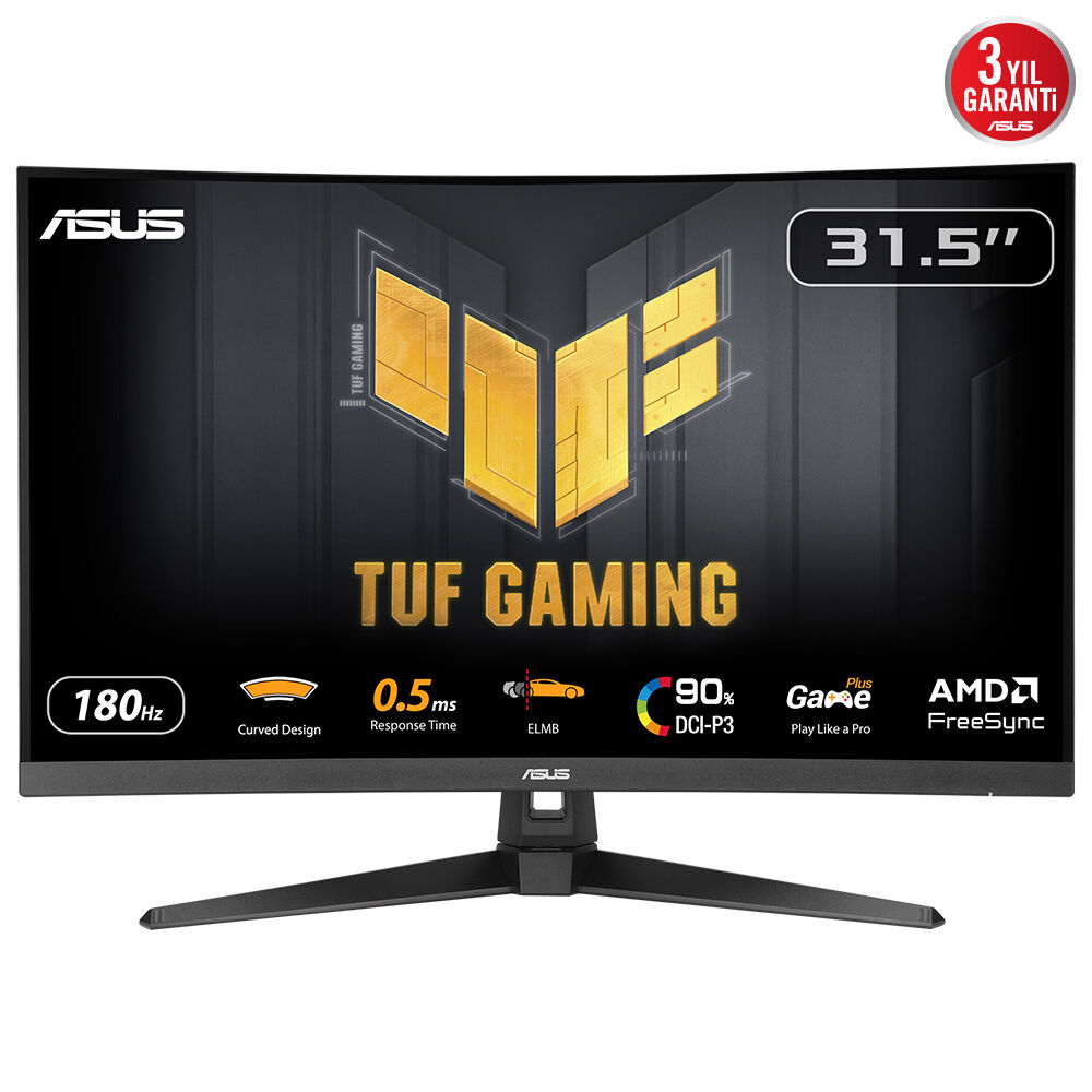 ASUS TUF GAMING VG32WQ3B 31.5 VA Kavisli FreeSync 2560x1440 0.5ms 180Hz 300cd DP HDMI Hoparlör VESA 3YIL %90 DCI-P3 Gaming MONİTÖR