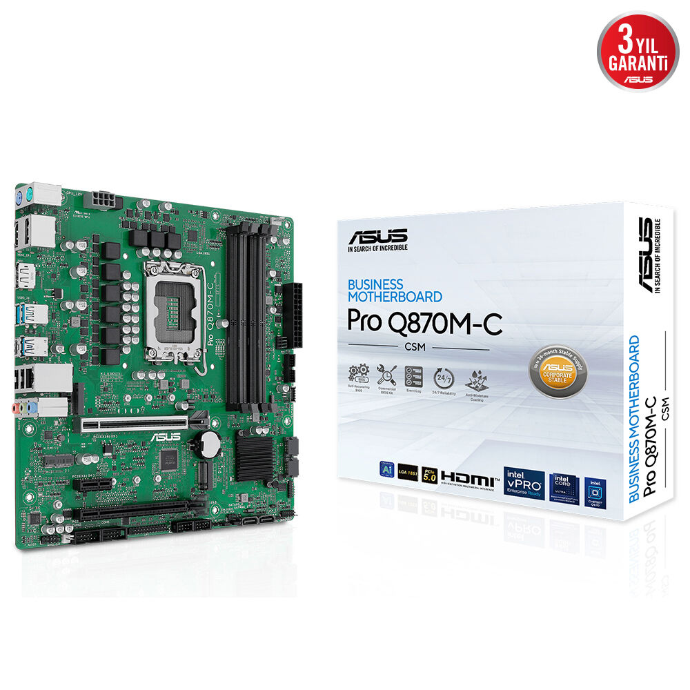 ASUS MB PRO Q870M-C-CSM INTEL Q870 LGA1851 DDR5 6400 2XDP HDMI ÇIFT M2 USB3.2 TPM MATX INTEL VPRO DESTEĞI. ASUS MB CONTROL CENTER EXPRESS