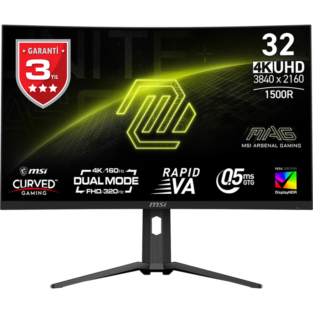 MSI 32 MAG 321CUPDF 3840x2160 (UHD) CURVE 1500R VA 160HZ 0.5MS (GTG) FREESYNC PREMIUM GAMING MONITOR