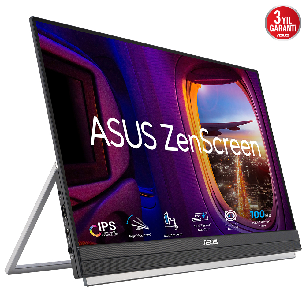 ASUS ZenScreen MB229CF 21.5 IPS 1920x1080 5ms 100Hz 250cd HDMI USB-C Hoparlör VESA 3YIL USB-C PD 60W  hoparlör  taşıma kolu/kapanabilir stant tasarımı  C biçimli mandal  kanca kiti  derin bas hoparlörü  2.1 kanal ses  çevresel sürdürülebilirlik
