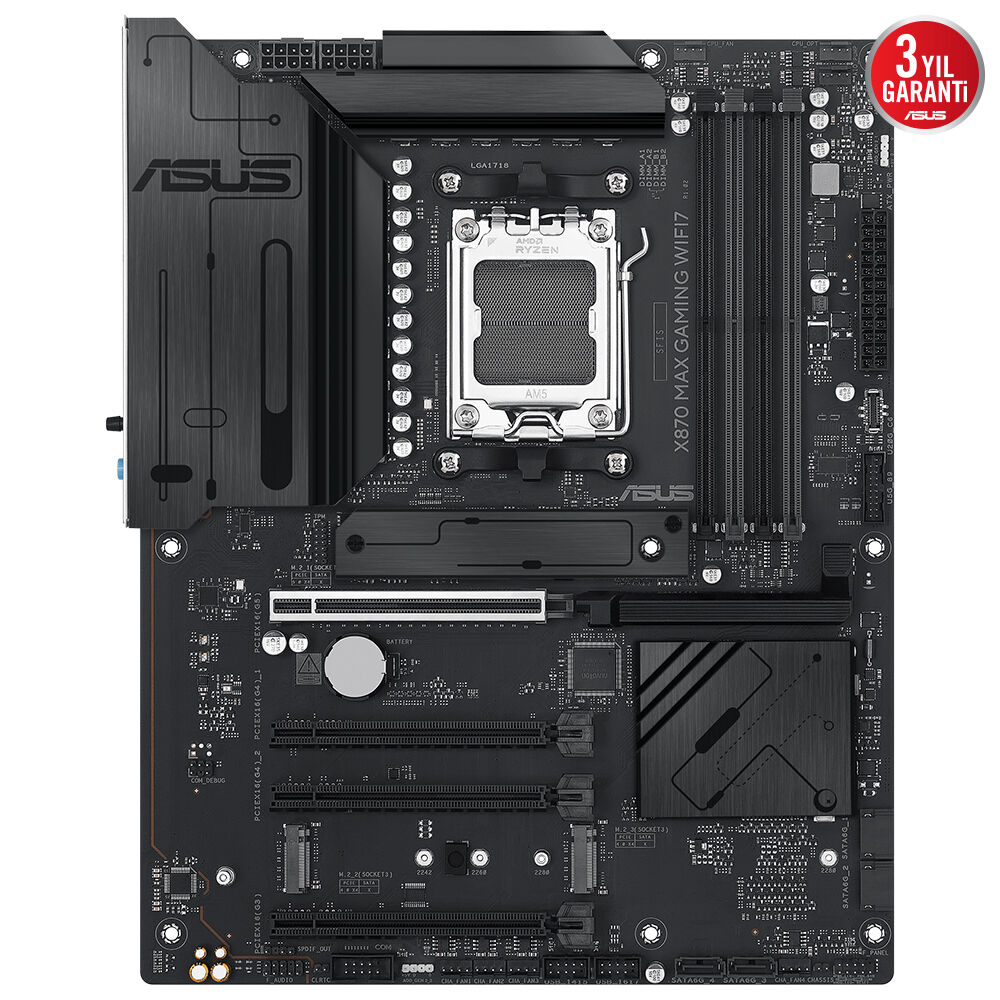 ASUS X870 MAX GAMING WIFI7 AMD X870 AM5 DDR5 8000 HDMI 2xUSB4 3x M2 USB3.2 WIFI 7 + BT AURA RGB 5GBIT LAN ATX 12+2+1 GÜÇ AŞAMALARI ÇİFT USB4 3xM.2 SLOT ADVANCED AI PC-READY