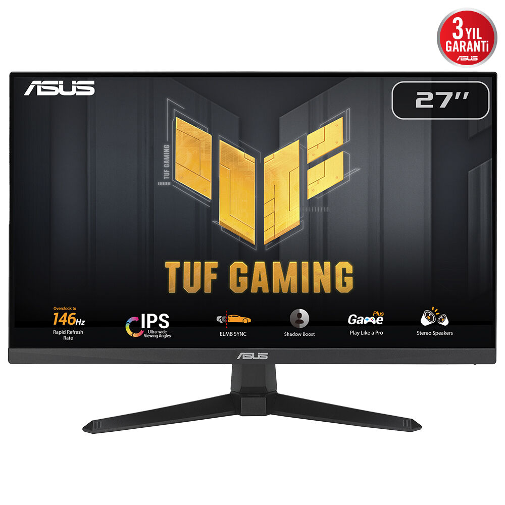 ASUS TUF GAMING VG279QE5A 27 IPS 1920x1080 1ms 146Hz 300cd DP HDMI Hoparlör VESA 3YIL EYECARE PLUS ELMB MONİTÖR