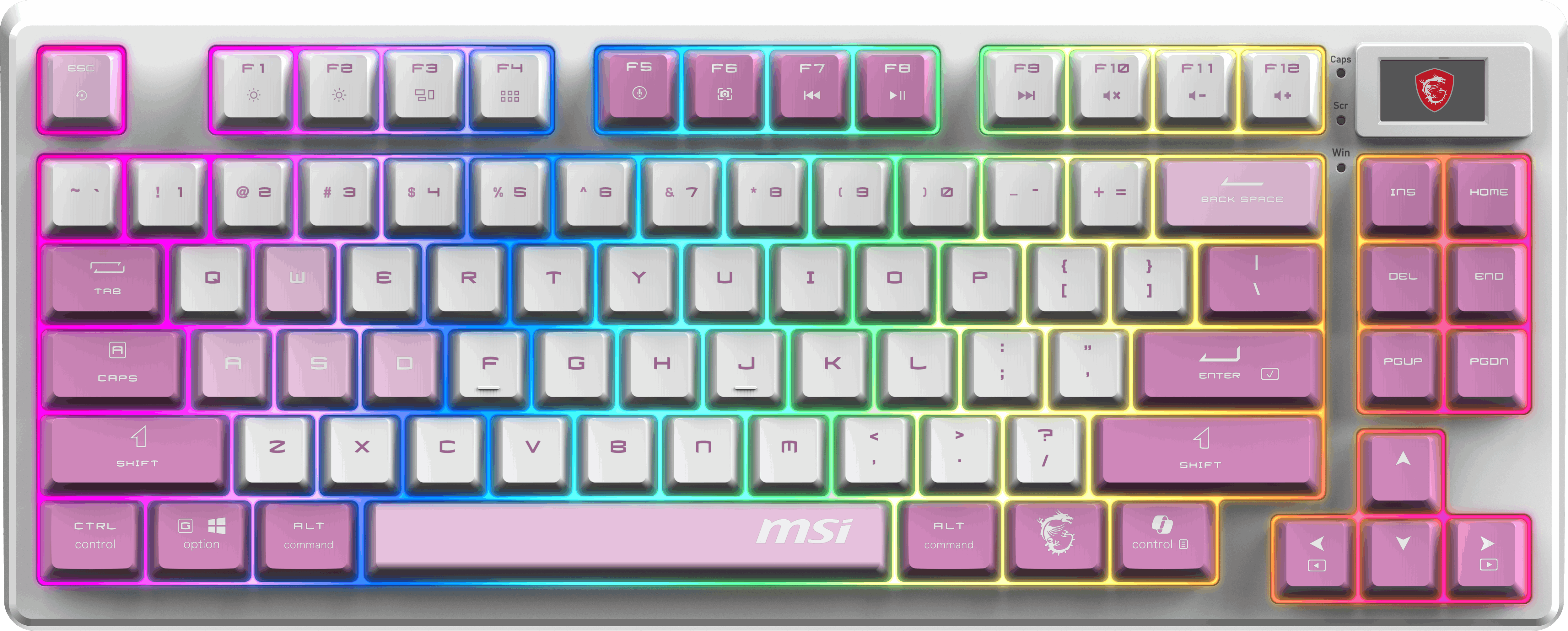 MSI GG FORGE GK600 TKL W VIOLET TR MEKANİK GAMING KLAVYE LCD EKRAN KTT HIFI LINEAR HOT-SWAPPABLE SWITCH PBT TUŞ TAKIMI RGB TR LAYOUT