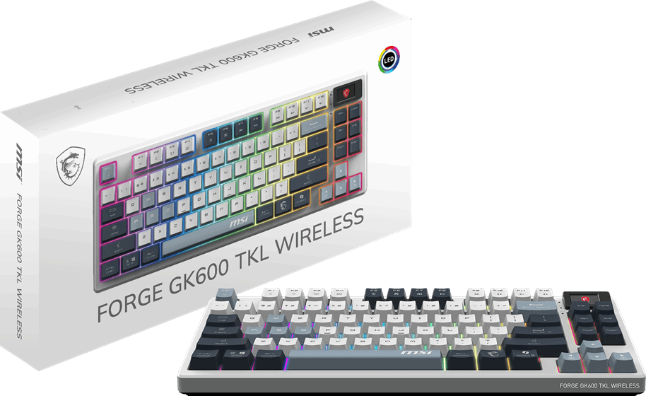 MSI GG FORGE GK600 TKL W SKY TR MEKANİK GAMING KLAVYE LCD EKRAN KTT HIFI LINEAR HOT-SWAPPABLE SWITCH PBT TUŞ TAKIMI RGB TR LAYOUT