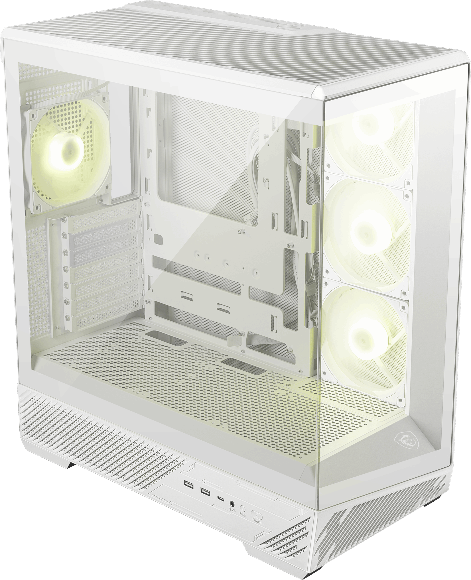 MSI MAG PANO 130R PZ WHITE TEMPERLİ CAM 3X120MM REVERSE AGRB 1X120MM ARGB FAN ATX BEYAZ PANORAMİK GAMİNG BİLGİSAYAR KASASI