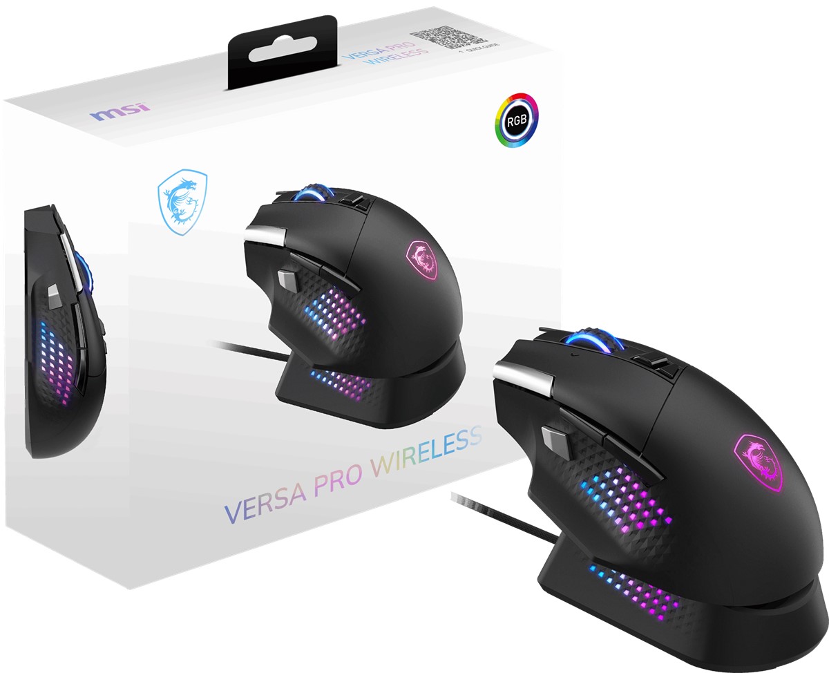MSI GG VERSA PRO W + MOUSE DOCK PRO 97 GRAM WIRELESS GAMING MOUSE MAX 26000 DPI 1000 Hz / 1MS PIXART PAW-3395 OMRON SWITCH RGB LED MYSTIC LIGHT KABLOSUZ OYUNCU FARESI