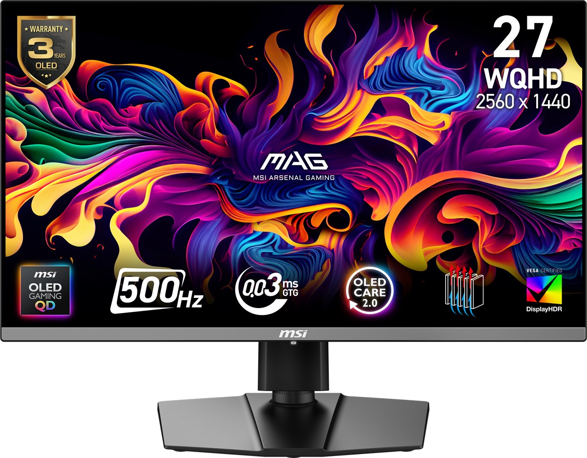 MSI 26.5 MAG 272QP QD-OLED X50 2560x1440 (WQHD) 16:9 FLAT QD-OLED 500HZ 0.03MS FREESYNC PREMIUM PRO PIVOT GAMING MONITOR