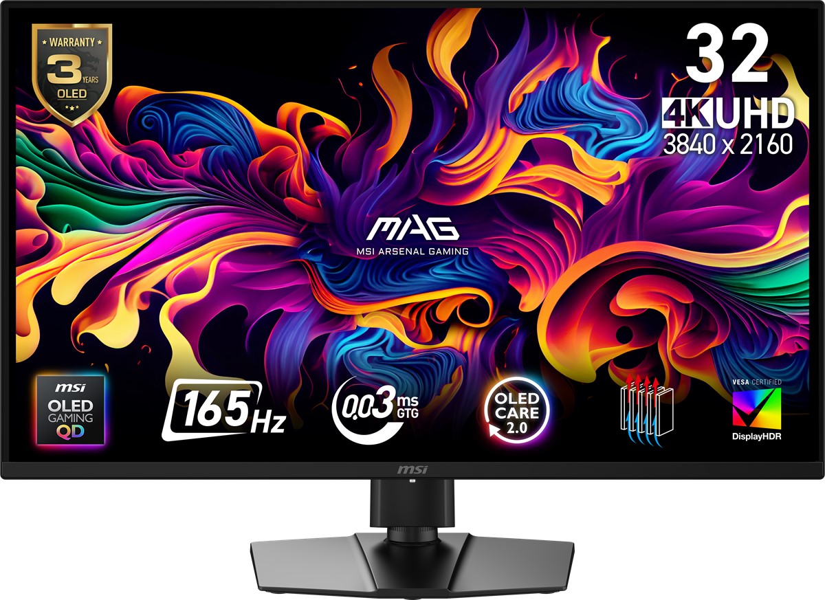 MSI 31.5 MAG 322UP QD-OLED E16 3840x2160 (UHD) 16:9 FLAT QD-OLED 165HZ 0.03MS FREESYNC PREMIUM PRO PIVOT GAMING MONITOR