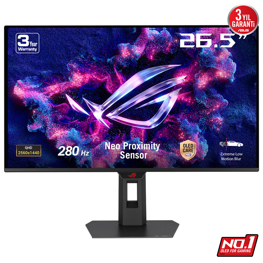 ASUS ROG STRIX XG27ACDMS 26.5 QD-OLED 2560x1440 0.03ms 280Hz 250cd DP HDMI USB-C YOK VESA 3YIL ELMB  HDR 400 TRUE BLACK  PİVOT YAKINLIK SENSÖRÜ(NEO PROXIMITY SENSOR)  %99 DCI-P3 10BİT USB-C PD15W MONİTÖR