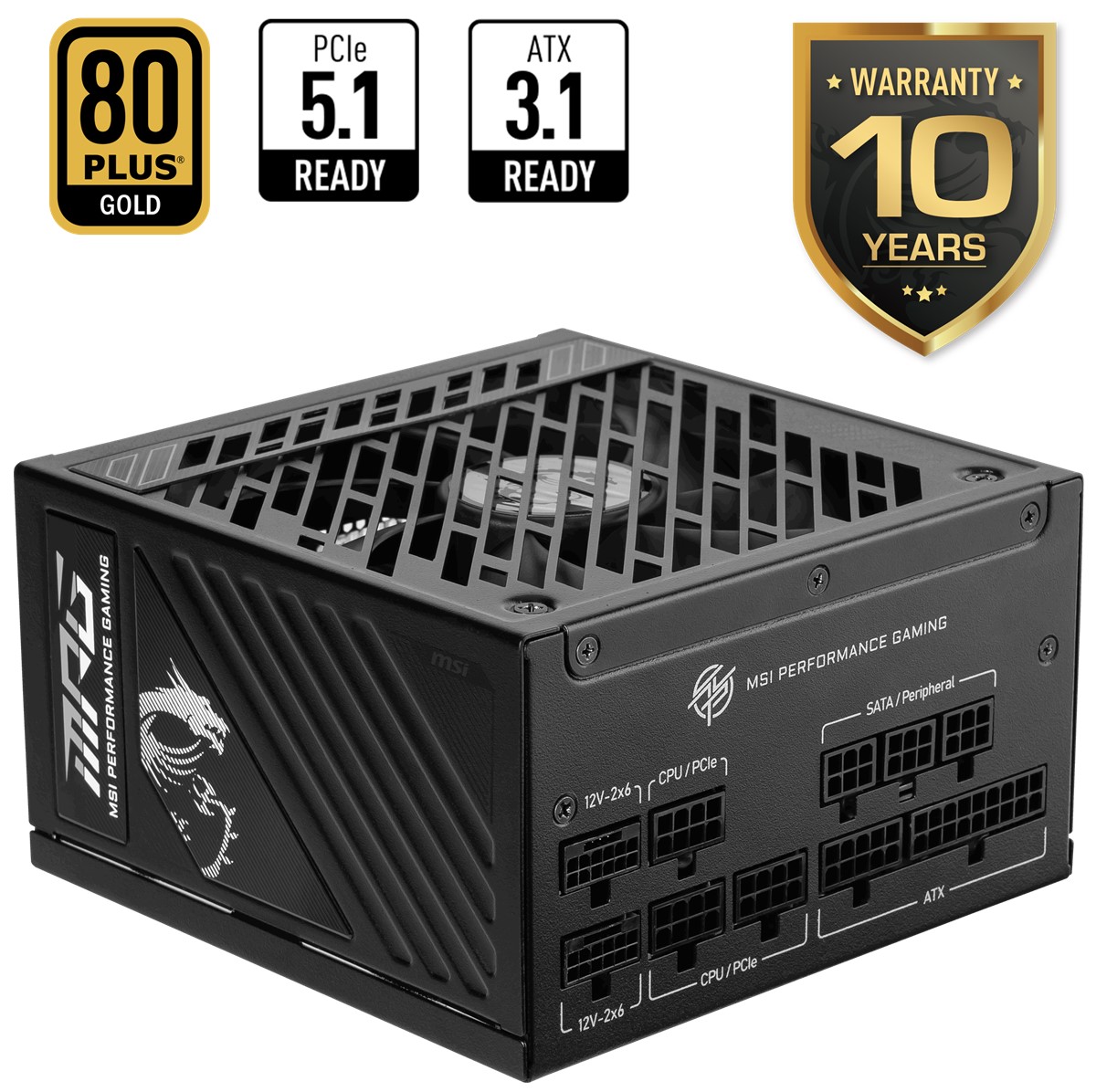 MSI PSU MPG A850GS PCIE5 850W 80+ GOLD ATX 3.1 PCIE 5.1 12V-2X6 POWER SUPPLY