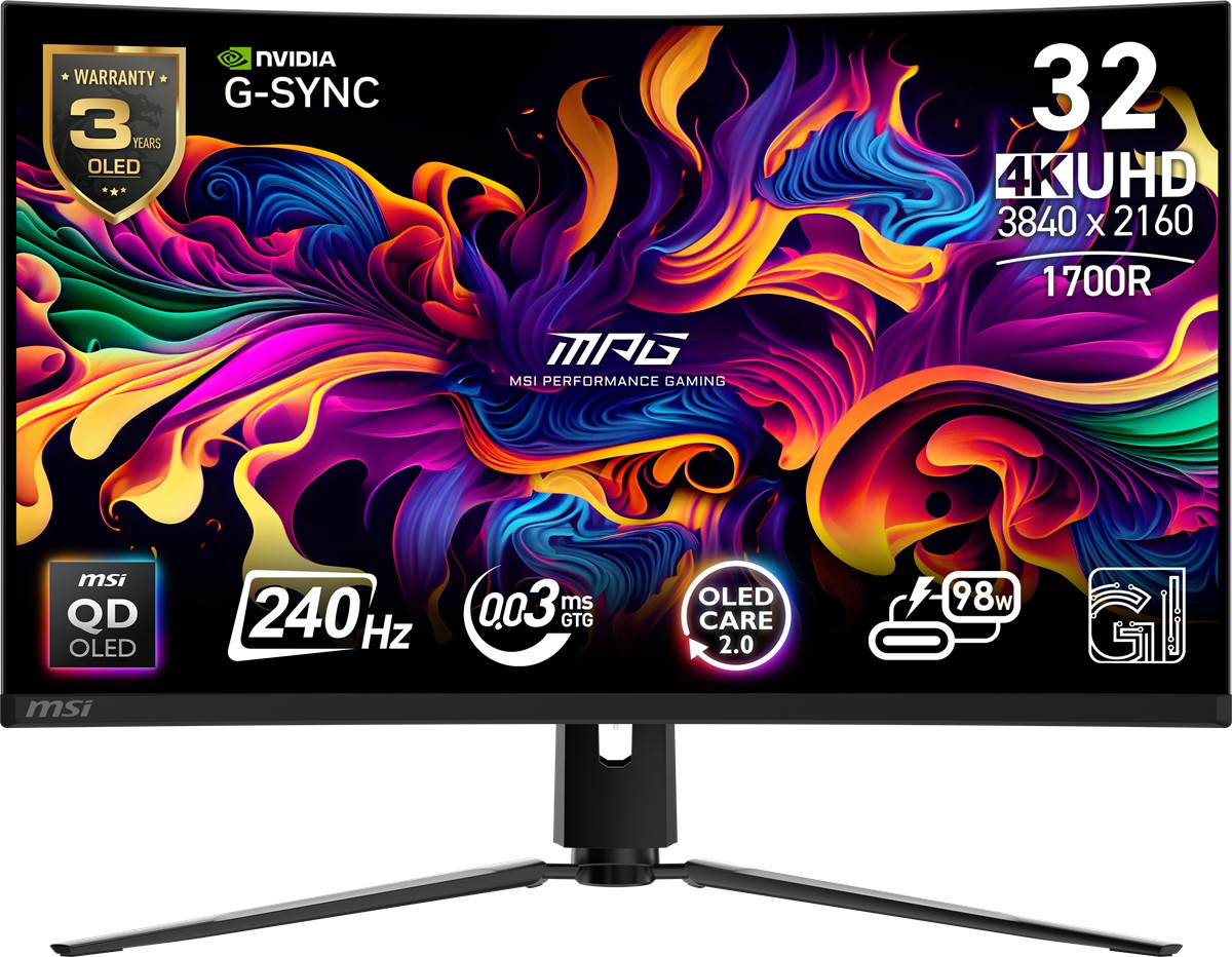 MSI 31.5 MPG 321CURX QD-OLED 3840x2160 (UHD) 16:9 CURVE 1700R QD-OLED 240HZ 0.03MS (GTG) G-SYNC COMPATIBLE GAMING MONITOR
