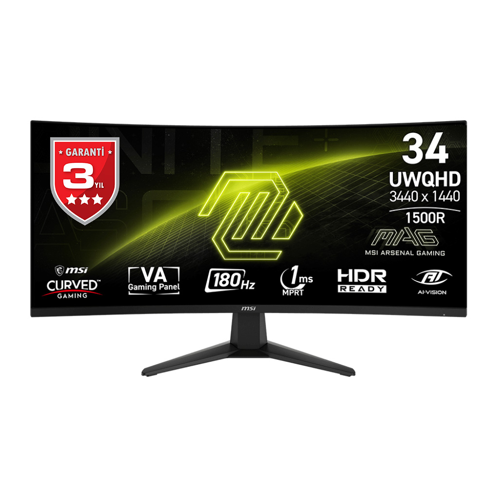 MSI 34 MAG 346CQ 3440x1440 (UWQHD) 21:9 CURVE 1500R VA 180HZ 1MS (MPRT) FREESYNC PREMIUM GAMING MONITOR