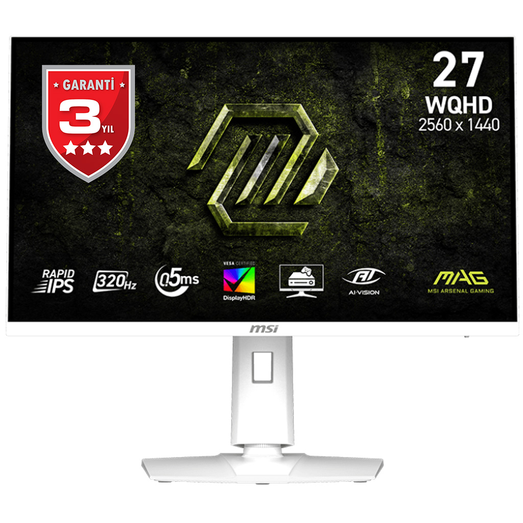MSI 27 MAG 274QRFW X32 2560x1440 (WQHD) 16:9 FLAT RAPID IPS 320Hz 0.5MS (Min.) FREESYNC PREMIUM PIVOT BEYAZ GAMING MONITOR