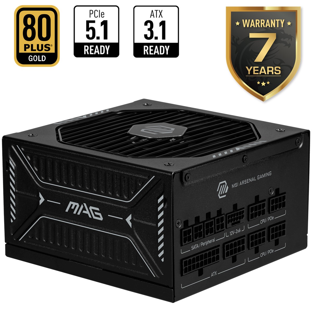 MSI PSU MAG A850GLS PCIE5 850W 80+ GOLD ATX 3.1 PCIE 5.1 2X 12V-2X6 POWER SUPPLY