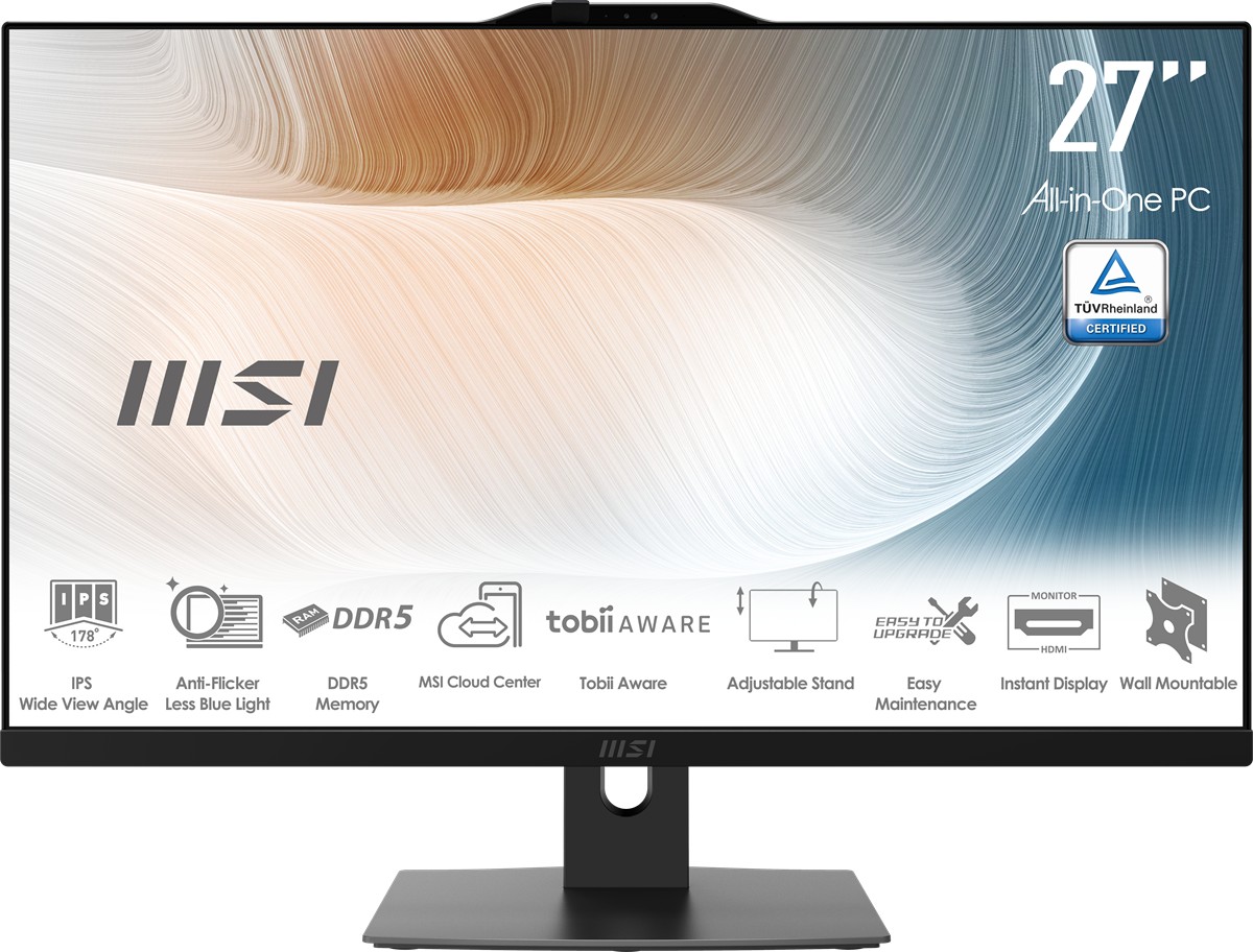 MSI MODERN AM272P 1M-1094XEU* 27 FHD 16:9 (1920X1080) CORE 7 150U 16GB DDR5 1TB SSD FDOS SIYAH AIO PC