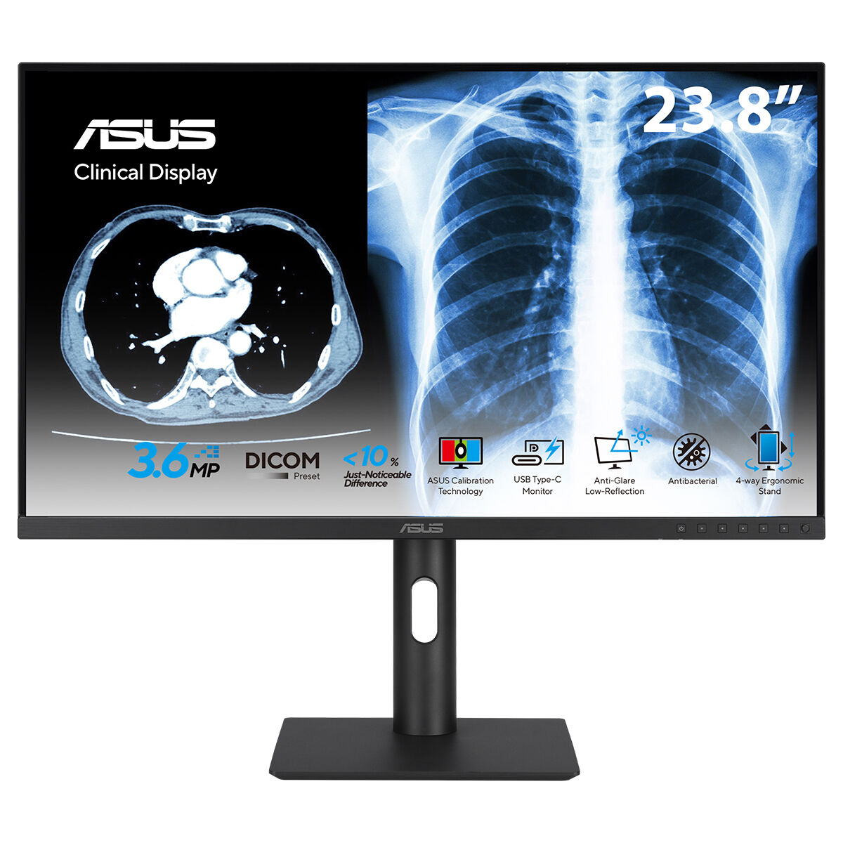 ASUS KLİNİK MONİTÖR MH2441A 23.8 IPS 3.6MP 2560x1440 5ms 75Hz 300cd DP HDMI USB-C YOK VESA 3YIL AGLR  DICOM PART 14 GSDF  DICOM ÖN AYARI OTOMATİK KALİBRASYON  JND <%10 ANTİBAKTERİYAL KAPLAMA DAISY CHAIN