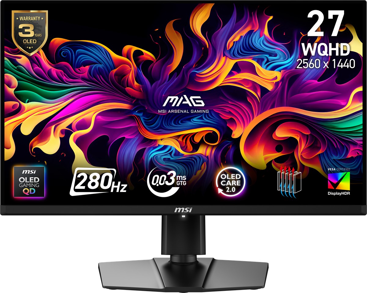 MSI 26.5 MAG 271QP QD-OLED X28 2560x1440 (WQHD) 16:9 FLAT QD-OLED 280HZ 0.03MS FREESYNC PREMIUM PRO PIVOT GAMING MONITOR