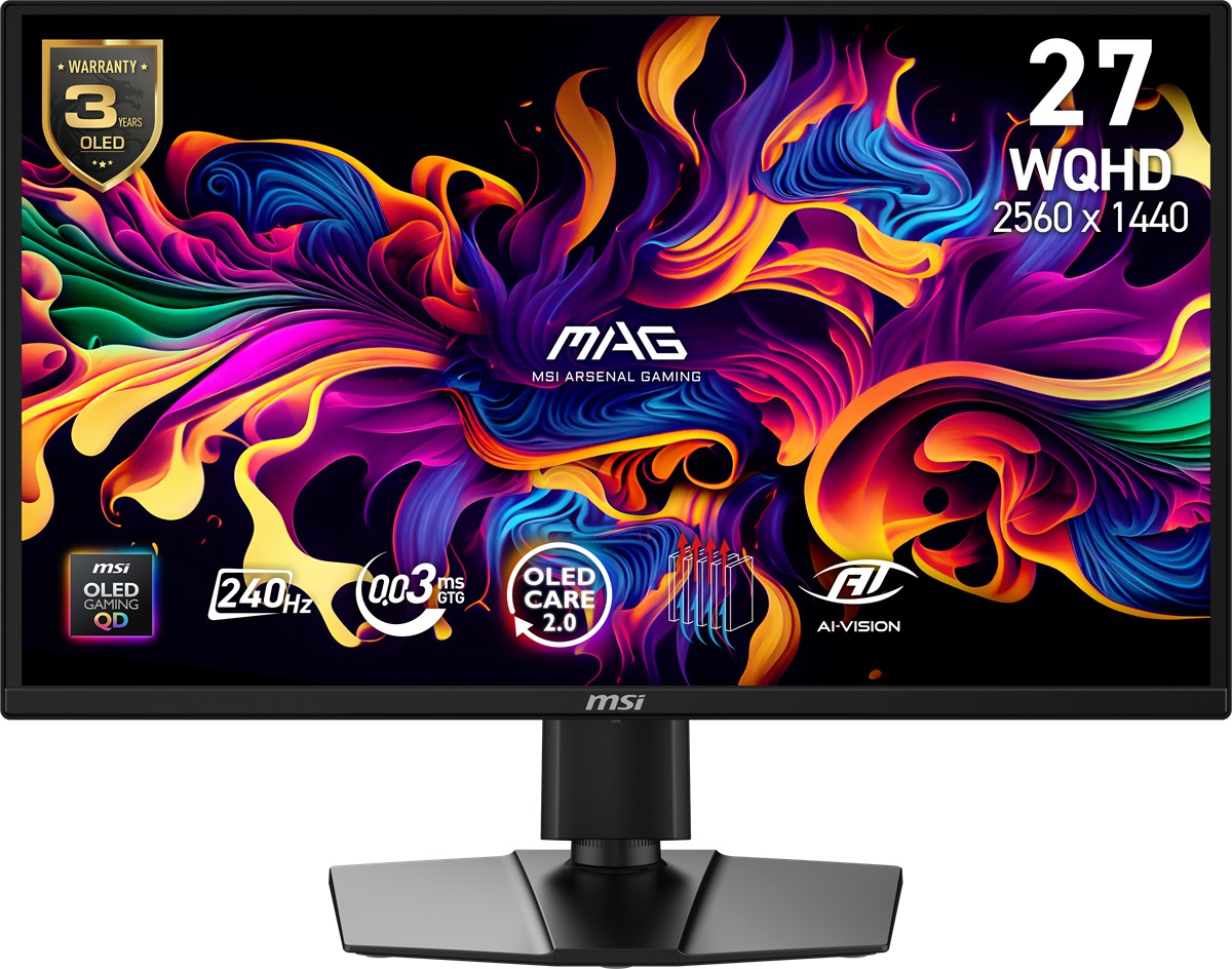 MSI 26.5 MAG 272QP QD-OLED X24 2560x1440 (WQHD) 16:9 FLAT QD-OLED 240HZ 0.03MS (GtG) FREESYNC PREMIUM PIVOT GAMING MONITOR