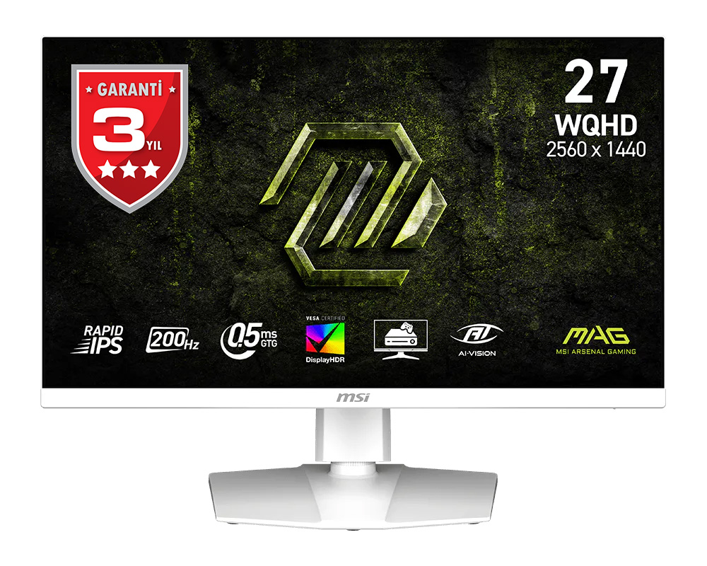 MSI 27 MAG 274QRFW E20 2560x1440 (WQHD) 16:9 FLAT RAPID IPS 200HZ 0.5MS (GtG Min.) ADAPTIVE-SYNC PIVOT BEYAZ GAMING MONITOR
