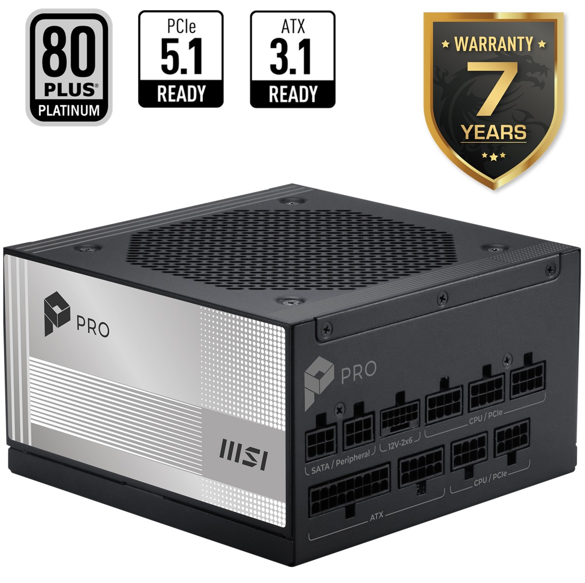 MSI PSU PRO A1000PL PCIE5 1000W 80+ PLATINIUM ATX 3.1 PCIe 5.1 12V-2x6  POWER SUPPLY